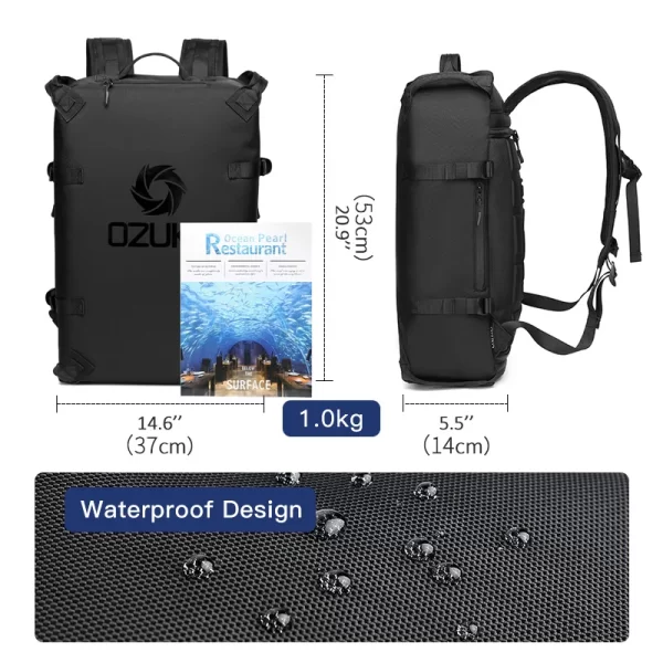Mochila de viagem impermeável, OZUKO, para Adolescentes, Mochilas ao Ar Livre, Bolsa para Computador, Cabine, Motocicleta, 15,6" - Image 5