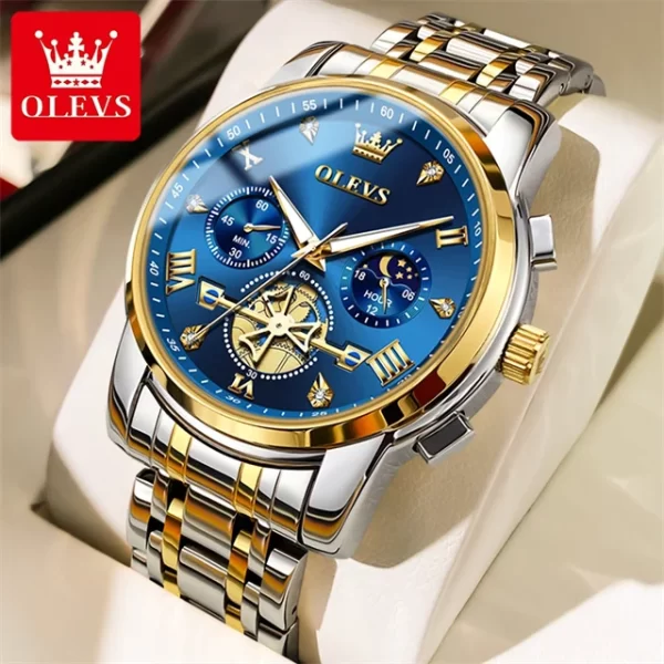Relógio de pulso masculino de aço inoxidável, OLEVS, Cronógrafo, Fase da Lua, Impermeável, De Quartzo Luminoso, Marca De Luxo - Image 10