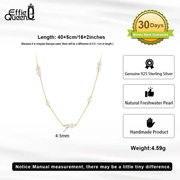 Colar/gargantilha, EFFIE, de Pérolas de Água Doce, 925 Jóias de Prata Esterlina, Banhado a Ouro 14K, Natural, Rainha, Aniversário, GPN57 - Image 4