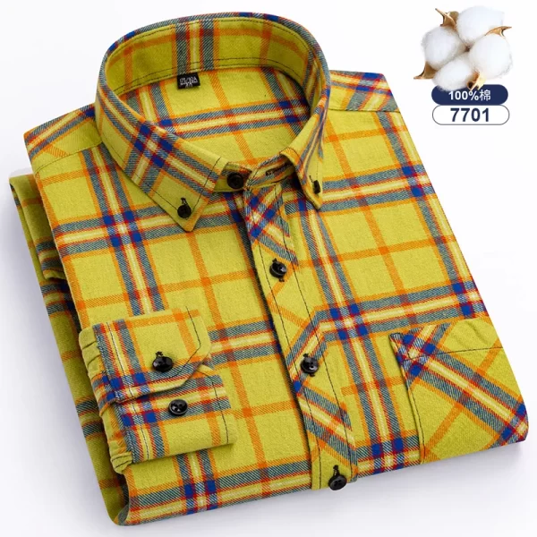 Camisas xadrez de manga longa masculina, algodão puro, design de bolso único, casual jovem, ajuste padrão, flanela grossa, na moda - Image 8