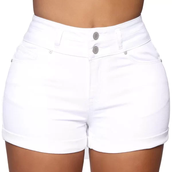 Shorts jeans feminino de cintura alta, Liooil-shorts, algodão, elástico, casual, com zíper, branco, preto, algemado, verão - Image 8