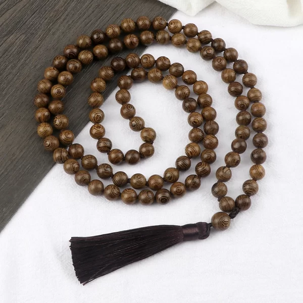 Colar de miçangas Mala vintage unissex, contas de madeira originais, colares Tassel, ioga meditação, jóias budistas, 6mm, 8mm, 10mm, 108 - Image 2