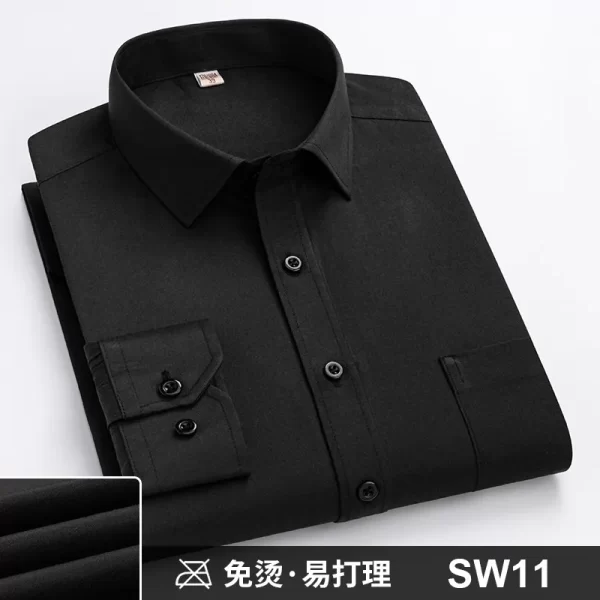 Camisas masculina formal de manga comprida, camisa de escritório extragrande, listrada de cor sólida, anti-rugas, sem engomar, camisas brancas de negócios, S ~ 8XL - Image 15