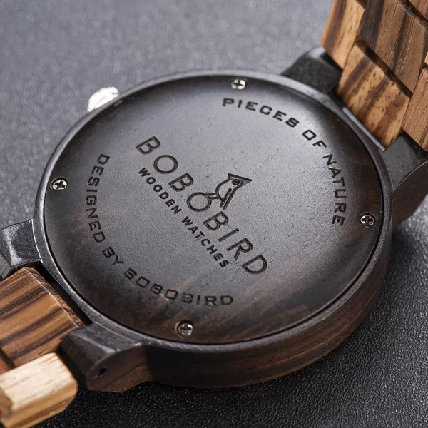 Relógio de madeira masculino, Bobo pássaro antigo, data e semana exibição marca luxo relógio em caixa de presente de madeira relógio - Image 4