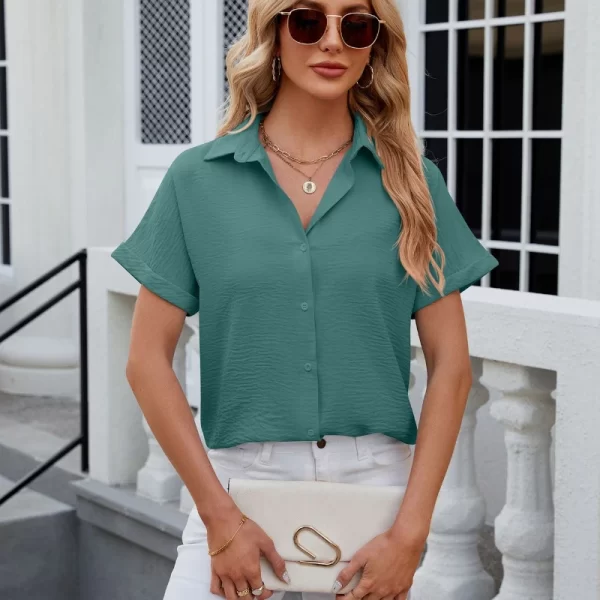 Camisas feminina,  vintage extragrandes, camisas soltas casuais, monocromáticas, tops jovens elegantes, moda feminina, verão. - Image 3