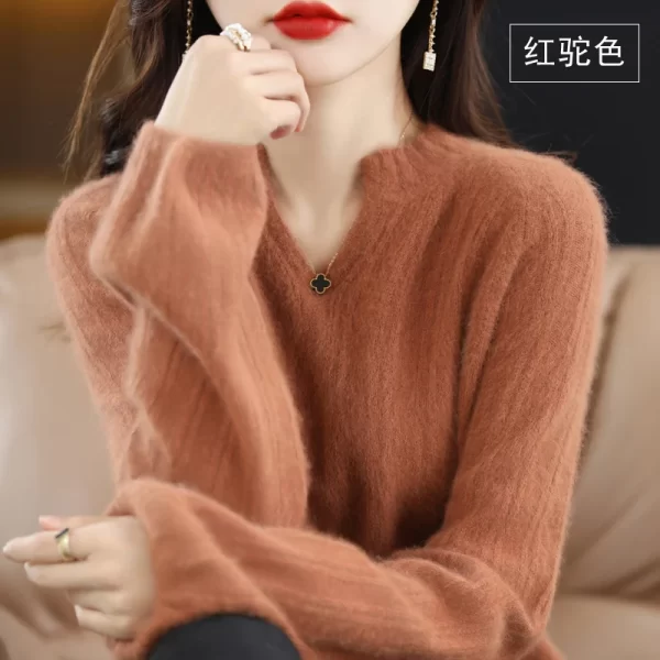 Suéter de malha com decote em v feminino 100% Mink Cashmere, pulôver macio, engroçado, novo, outono e inverno. - Image 14