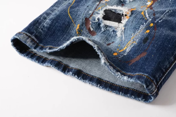 Shorts jeans masculino, fino estiramento azul rasgado jeans shorts luz cor de luxo tinta salpicado decorações rua, sexy calções casuais; - Image 6