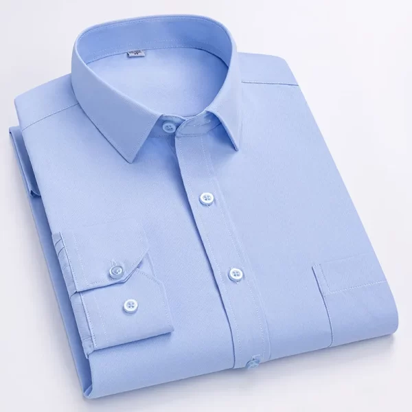 Camisas masculina formal de manga comprida, camisa de escritório extragrande, listrada de cor sólida, anti-rugas, sem engomar, camisas brancas de negócios, S ~ 8XL - Image 3