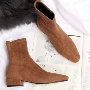Botas elásticas casuais femininas, tamanho grande, botas em grupo palmilha com forro de pele de porco europeu e americano, sapatos para primavera.