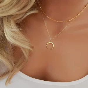 Colar de pingente de lua dupla feminino, gargantilha brilhante, cor dourada, design de luxo, presente joalheria, moda