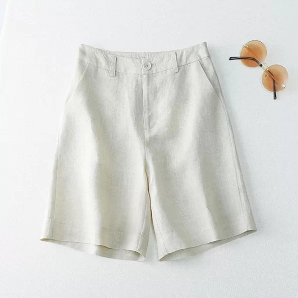 Shorts feminino, Linho Sólido Ocasional Bolso Botão de Cintura Alta Perna Larga, Coreano Moda Solta Reta Verão Suit. - Image 7