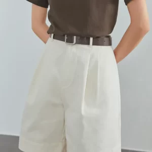 Shorts feminino, Fsle, jeans brancos, 100% algodão, sexy, cintura alta, vintage, cinto, solto, verão.
