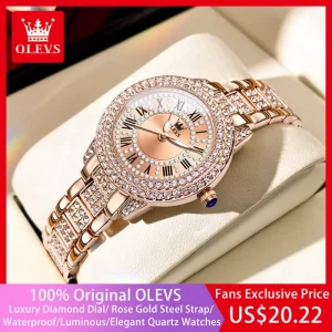 Relógio de pulso, quartzo impermeável, feminino, OLEVS, em aço inoxidável, relógio elegante, diamante original, relógios de luxo, moda