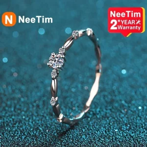 Anel feminino, NeeTim-Anel Moissanite, 925 Sterling Silver, Anéis de Noivado, Presentes de Casamento, Joalheria Fina, Cor D, VVS1, Certified