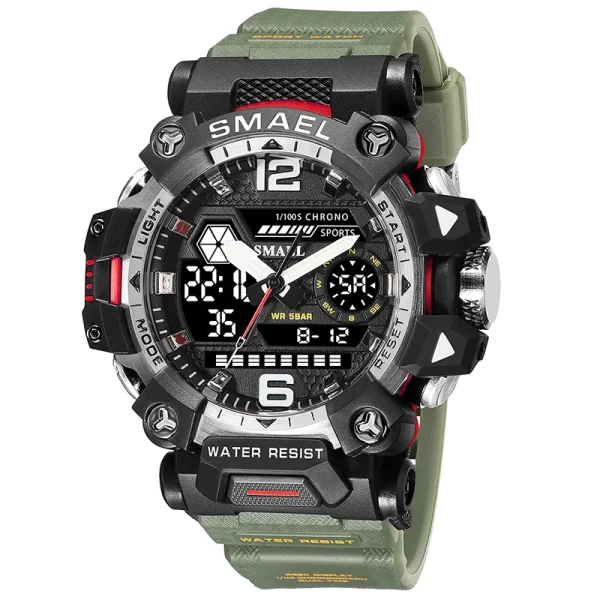 Relógio de pulso masculino, desportivo, impermeável, SMAEL, ecrã duplo, quartzo, LED, militar, digital, 50m, 8072 - Image 11