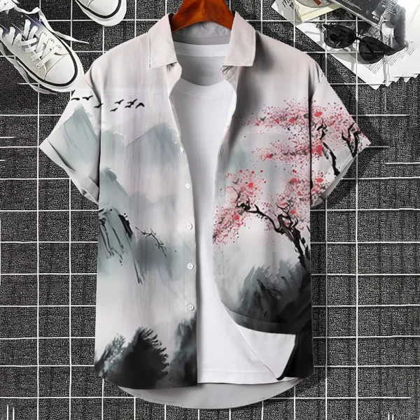 Camisas masculina, havaiana de grandes dimensões, simples, estampada em 3D, casual, top retrô, roupa solta, manga curta, conforto, moda verão - Image 12