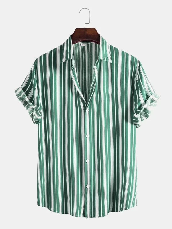 Camisas masculina listradas de manga curta, botões havaianos, blusa quadriculada vermelha de praia, camisa preta e branca, roupas verão - Image 19