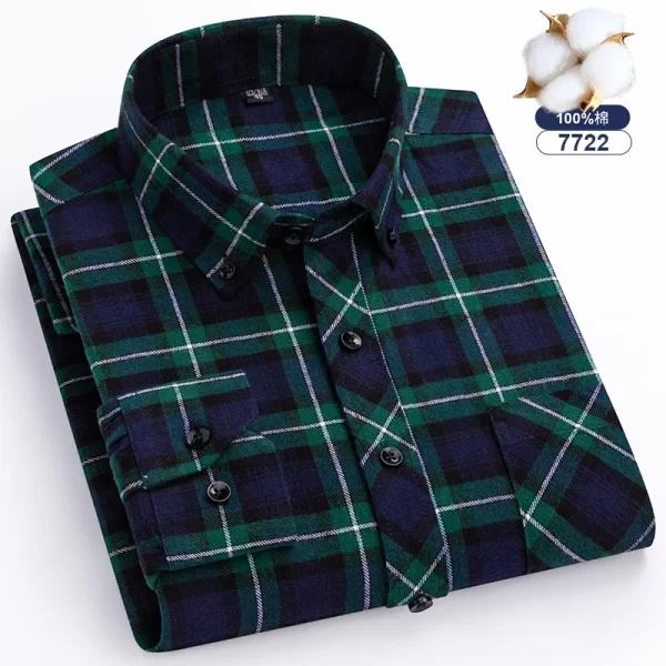 Camisas xadrez de manga longa masculina, algodão puro, design de bolso único, casual jovem, ajuste padrão, flanela grossa, na moda - Image 20