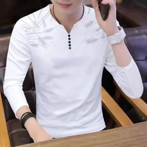 Camisetas masculina estampada em gola v, tops casuais soltos, roupas da moda coreana, primavera, verão, nova