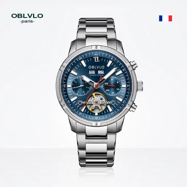 Relógio de pulso automático masculino, Oblvlo, de aço tourbillon, super luminosa relógios à prova d água CM-T - Image 8