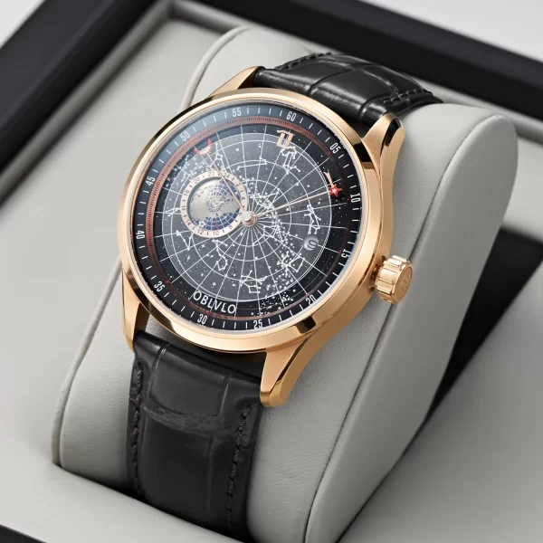 Relógio de pulso mecânico automático masculino, OBLVLO- marca top, impermeável, pulseira de couro, luminoso, estrela da terra, GC - Image 2