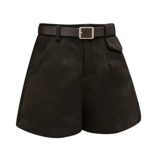 Shorts/Calção de cintura alta de lã monocromática feminino, calças largas, botões bolso, zíper, roupas de escritório, novo, outono, inverno - Image 2