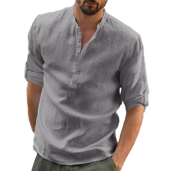Camisa casual de linho algodão masculina, blusa solta, monocromática, manga longa, primavera, outono, blusas tamanho grande - Image 4