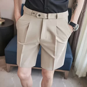 Bermuda/Calções de carga masculino, com elástico confortável, reto, simplicidade, bonito, bolsos de botão, zíper sólido, roupas casuais, moda