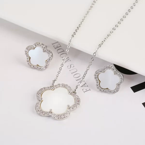 Colar/brinco feminino, nova moda doce natural branco sólido cinco folhas pétalas, presente alta qualidade. - Image 16