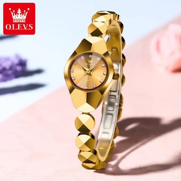 Relógio de pulso feminino, quartzo, OLEVS, Espelho Rhombic, Impermeável, Tungsten Steel Strap, Luxo, Original, 7007 - Image 2