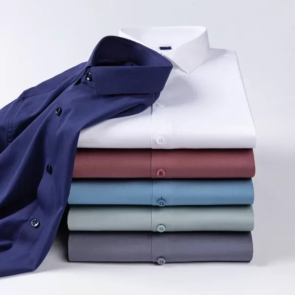 Camisas elásticas de manga comprida masculina, camisa branca, slim fit, anti-rugas, social, blusa de negócios. - Image 4