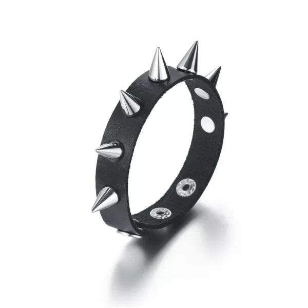 Pulseira de couro masculina espinho de rebite, de couro punk gótico rock unissex com três fileiras - Image 3