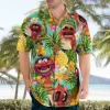 Camisas masculina casual floral havaiana cartoon,  de manga curta 3D de grandes dimensões para praia, moda, verão - Image 17