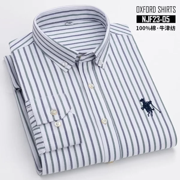 Camisas masculina listrada de manga comprida, tops lisos, roupas de escritório, 100% algodão, camisa completa, roupas casuais inteligentes. - Image 10