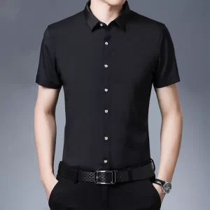 Camisas masculina monocromáticas, manga curta versátil, tops finos, de rua, escritório, trabalho, moda social, verão