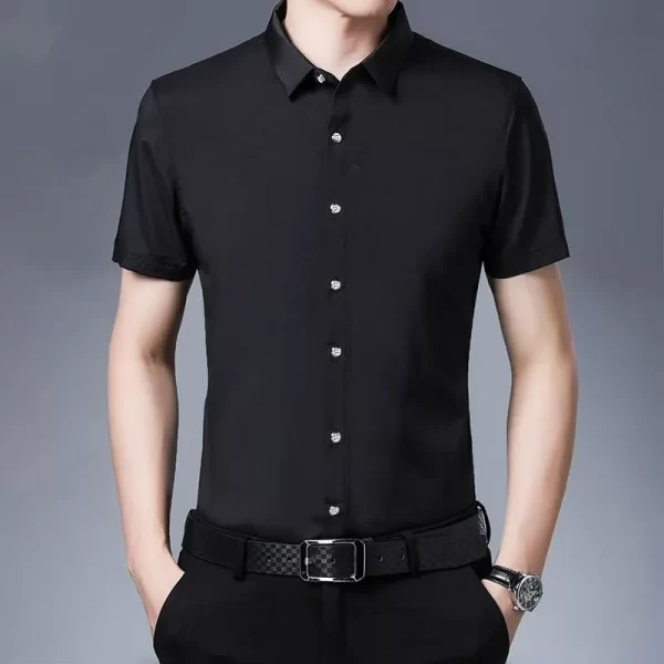 Camisas masculina monocromáticas, manga curta versátil, tops finos, de rua, escritório, trabalho, moda social, verão