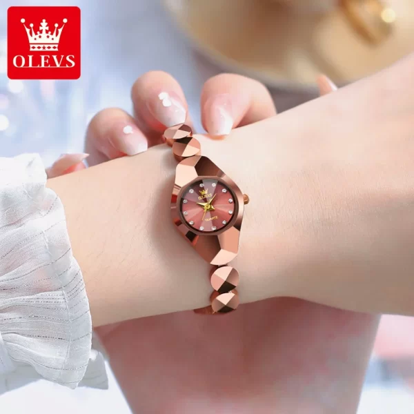 Relógio de pulso feminino, quartzo, OLEVS, Espelho Rhombic, Impermeável, Tungsten Steel Strap, Luxo, Original, 7007 - Image 6