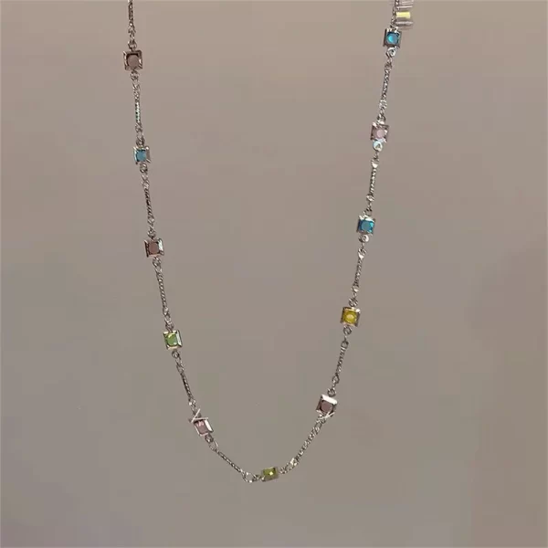 Colar/gargantilha feminino retrô de pedras preciosas de cristal arco-íris, colar colorido de zircão, corrente de clavícula simples - Image 6