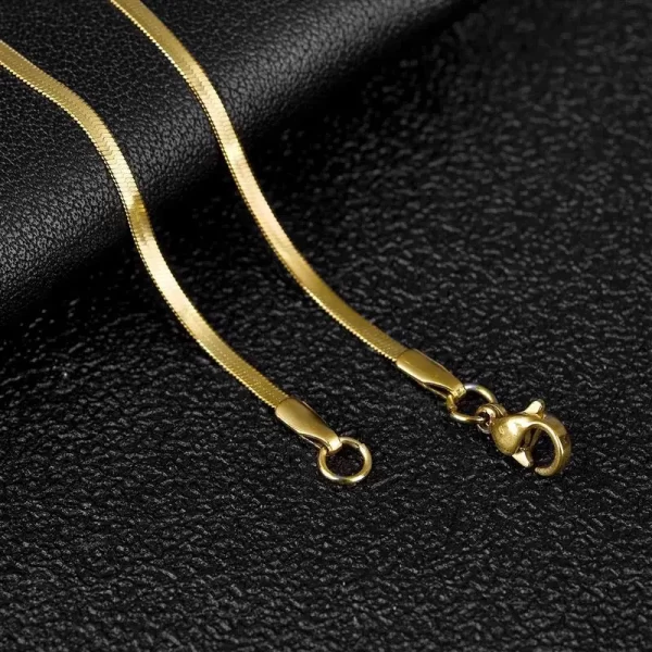 Colar de corrente plana unissex, 2-5mm de largura de aço inoxidável, de moda quente espinha de peixe cor de ouro cadeia de cobra presente jóias - Image 2