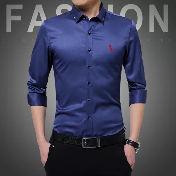 Camisas masculina elásticas bordadas manga longa, camisas casuais de negócios, marca da moda, nova, outono - Image 4