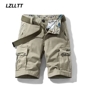 Bermuda/Calções masculino de algodão multi bolsos, sólido, secagem rápida, ao ar livre, respirável, militar, verão, moda masculina, quente.