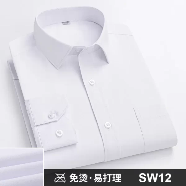 Camisas masculina formal de manga comprida, camisa de escritório extragrande, listrada de cor sólida, anti-rugas, sem engomar, camisas brancas de negócios, S ~ 8XL - Image 16