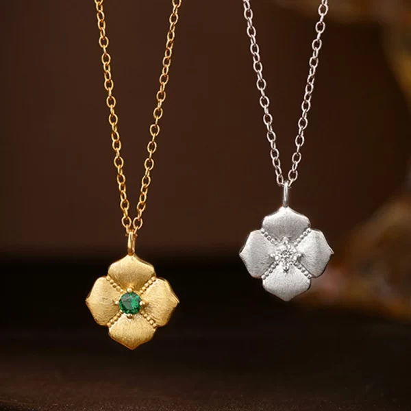 Colar feminino, S925 Colar Flor de Prata, Pingente de Grama de Quatro Folhas, Corrente de Colarinho Feminino, Zircão Brilhante, Jóias de Luxo - Image 2