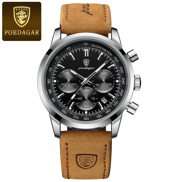 Relógio de pulso masculino quartzo couro impermeável POEDAGAR, cronógrafo luminoso, relógio de pulso luxo, relógio casual de alta qualidade - Image 8