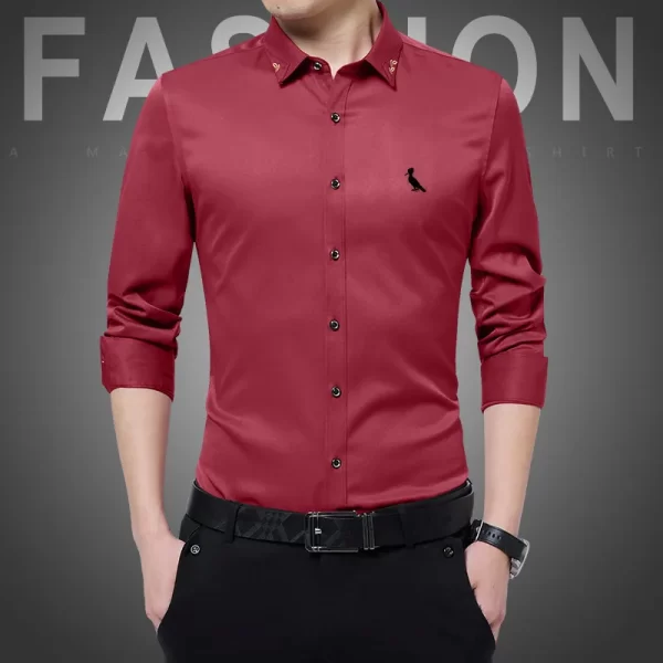 Camisas masculina elásticas bordadas manga longa, camisas casuais de negócios, marca da moda, nova, outono - Image 20