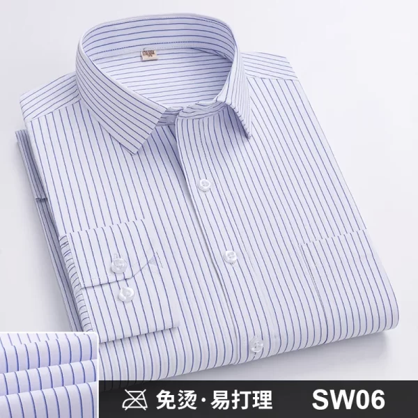 Camisas masculina formal de manga comprida, camisa de escritório extragrande, listrada de cor sólida, anti-rugas, sem engomar, camisas brancas de negócios, S ~ 8XL - Image 11