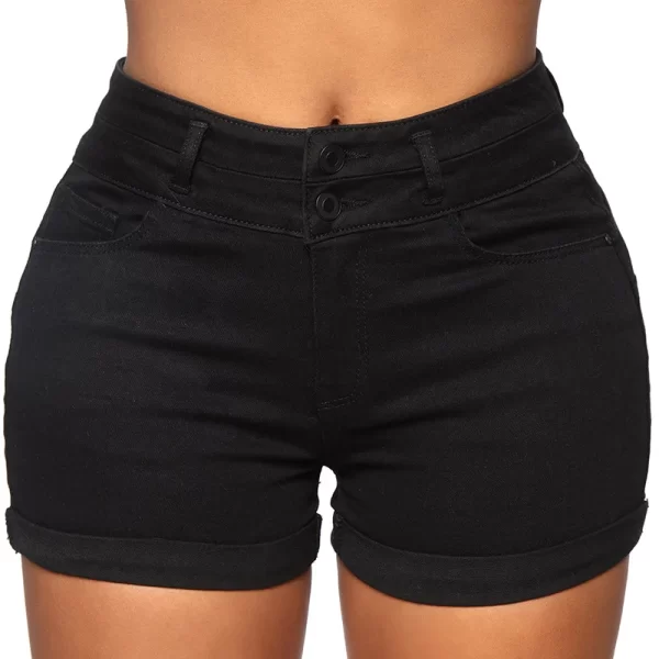 Shorts jeans feminino de cintura alta, Liooil-shorts, algodão, elástico, casual, com zíper, branco, preto, algemado, verão - Image 7