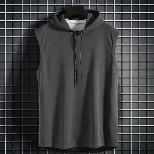 Coletes masculino sem mangas com capuz, muscular, seda gelo, musculação, ginásio, treino, camisa fitness, tops de hip hop, alta qualidade, verão - Image 3