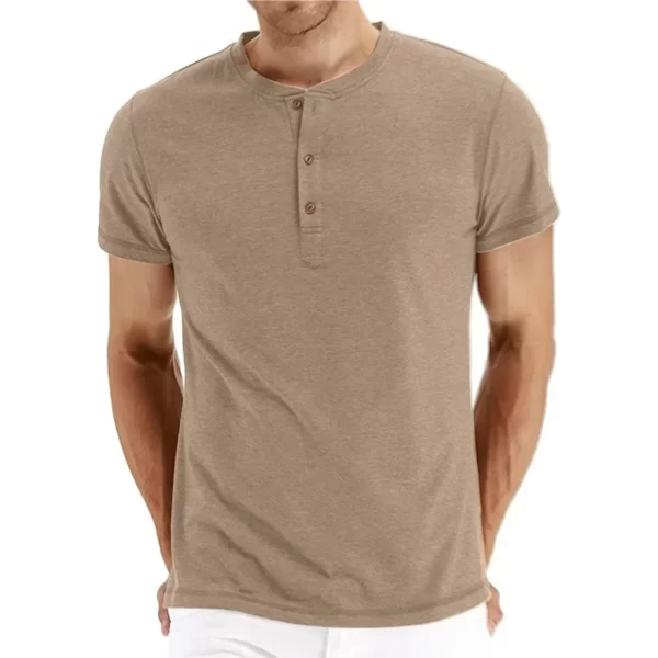 Camisetas masculina, marca de qualidade, de algodão,  henry pescoço design de moda fino ajuste sólido, manga curta - Image 4