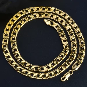 Colar ensolarado banhado a ouro unissex, punk básico, corrente de elos cubanos, colar longo, acessórios para jóias no pescoço, moda.
